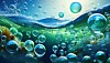 Oxygen bubbles rising to the surface from the seabed, symbolizing ocean reoxygenation and environmental recovery