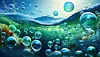 Oxygen bubbles rising to the surface from the seabed, symbolizing ocean reoxygenation and environmental recovery